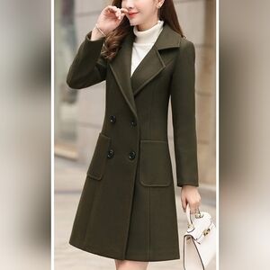 ChouYatou Olive Green Double-Breasted Women's Coat